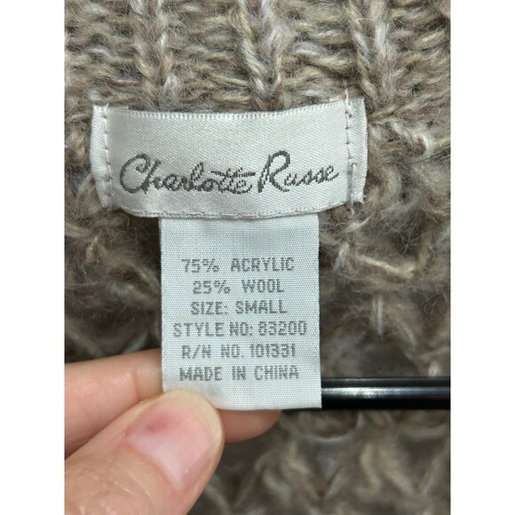 Charlotte Russe Open Knit Shawl Collar Sweater Cardigan Size S Beige Wool Blend - Picture 5 of 9